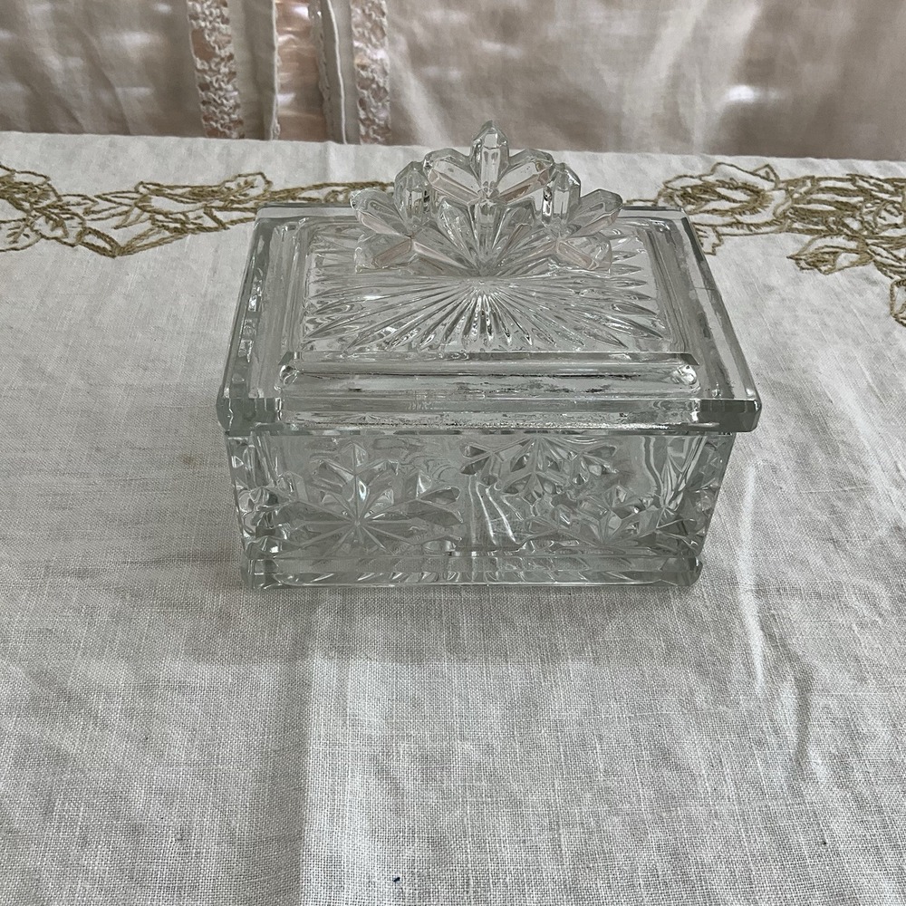Vintage Gorham German Crystal Snowflake Candy Trinket Jewelry Cigarette Box Lid